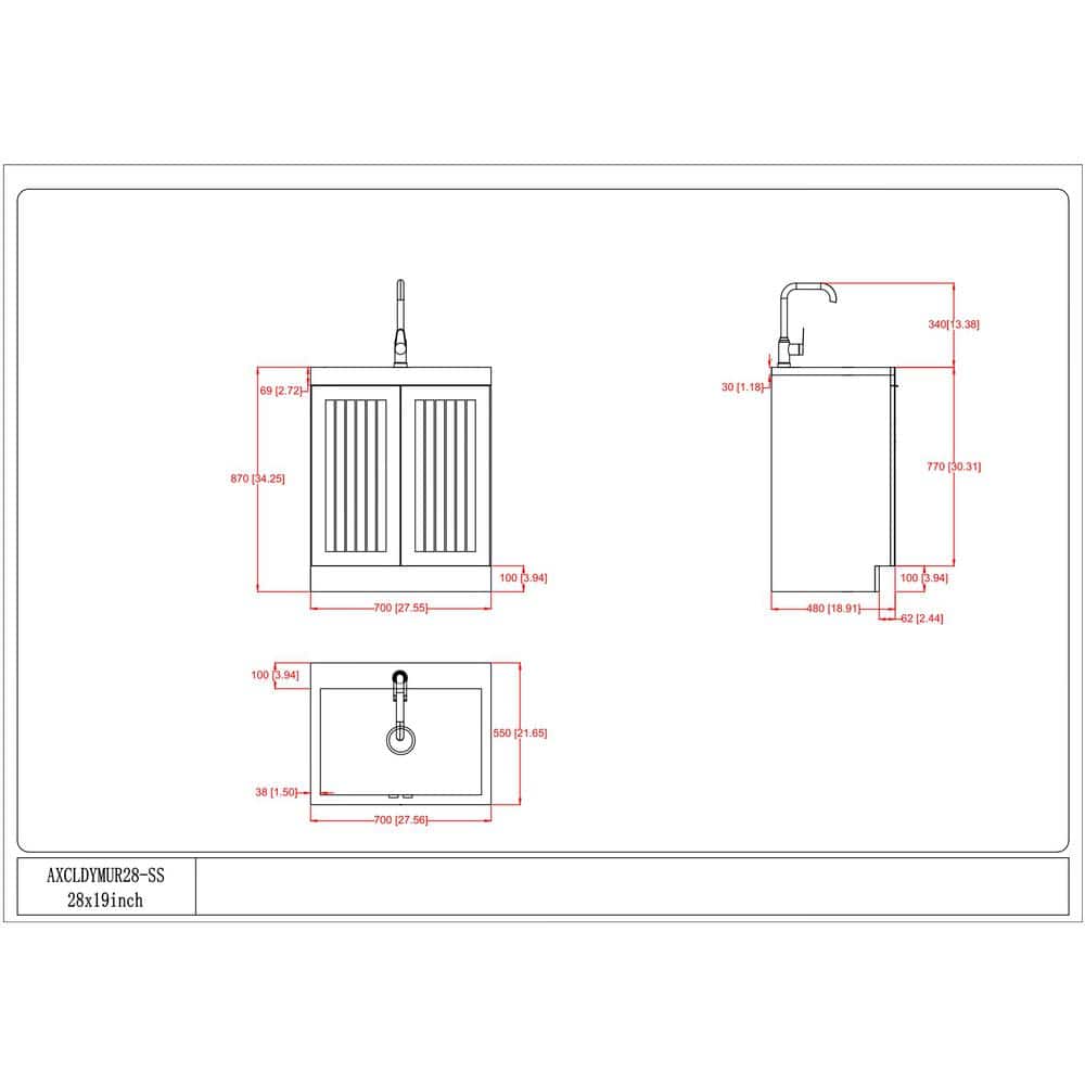 Simpli Home Murphy Transitional 28 in. wall mount Laundry sink with Cabinet Faucet and Stainless Steel Sink in White