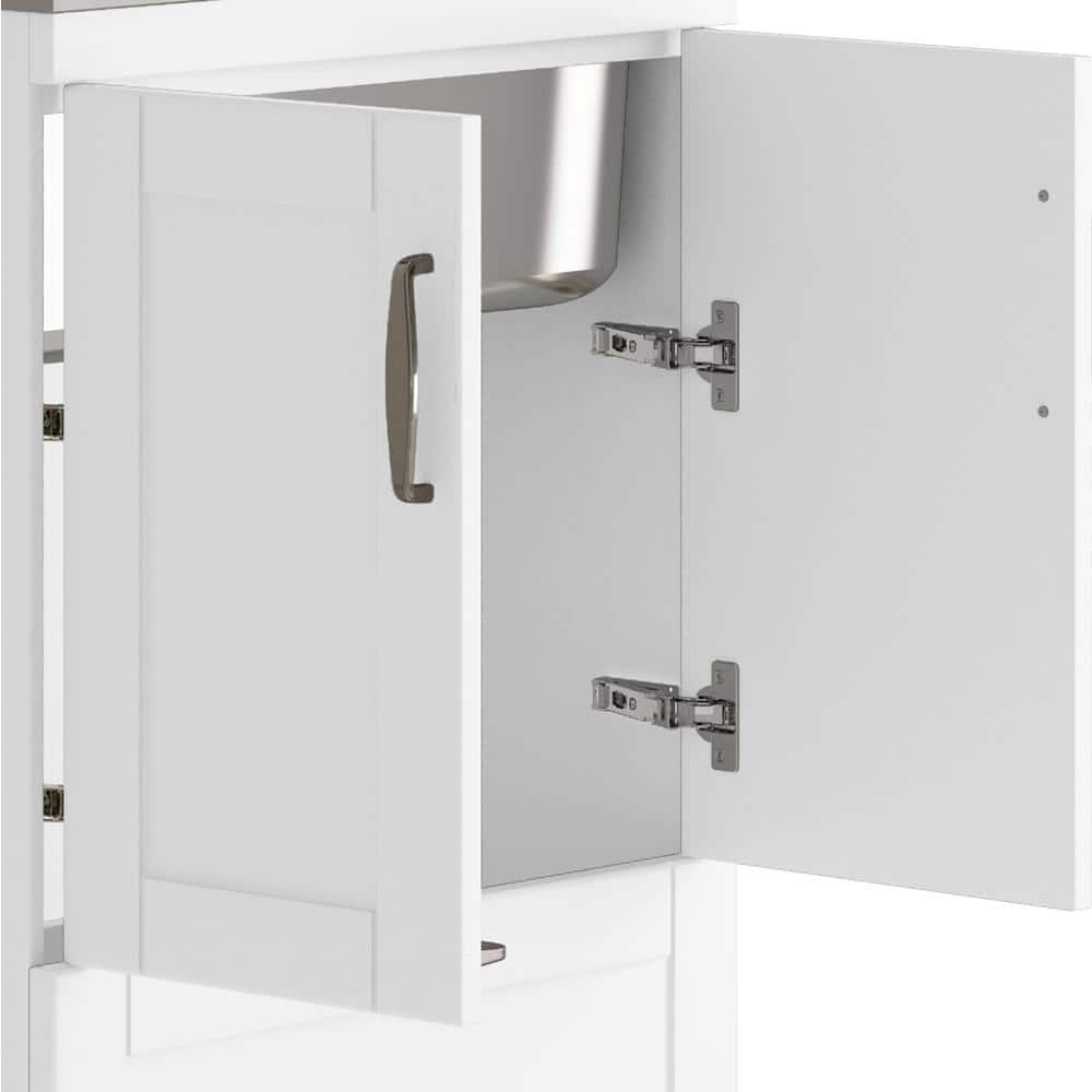 Simpli Home Reed Transitional 24 in. Deluxe wall mount Laundry sink with Cabinet Pull-out Faucet and Stainless Steel Sink in White