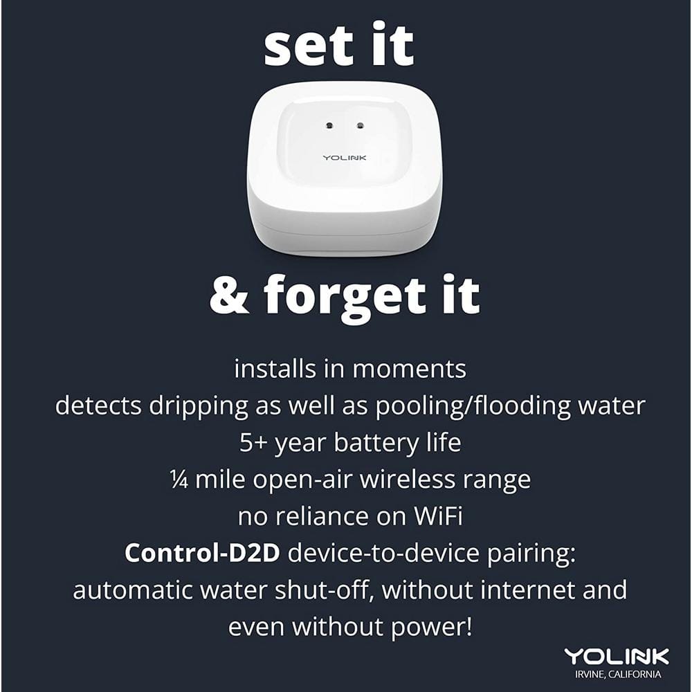 YoLink Water Leak Detector 1/4 Mile World's Longest Range, Wireless Smart Water Leak Sensor Alexa, IFTTT, Hub Required