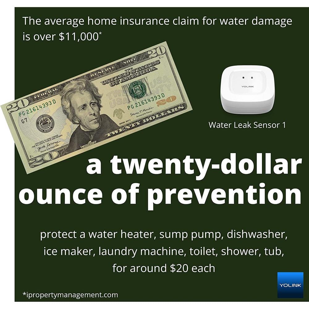 YoLink Water Leak Detector 1/4 Mile World's Longest Range, Wireless Smart Water Leak Sensor Alexa, IFTTT, Hub Required