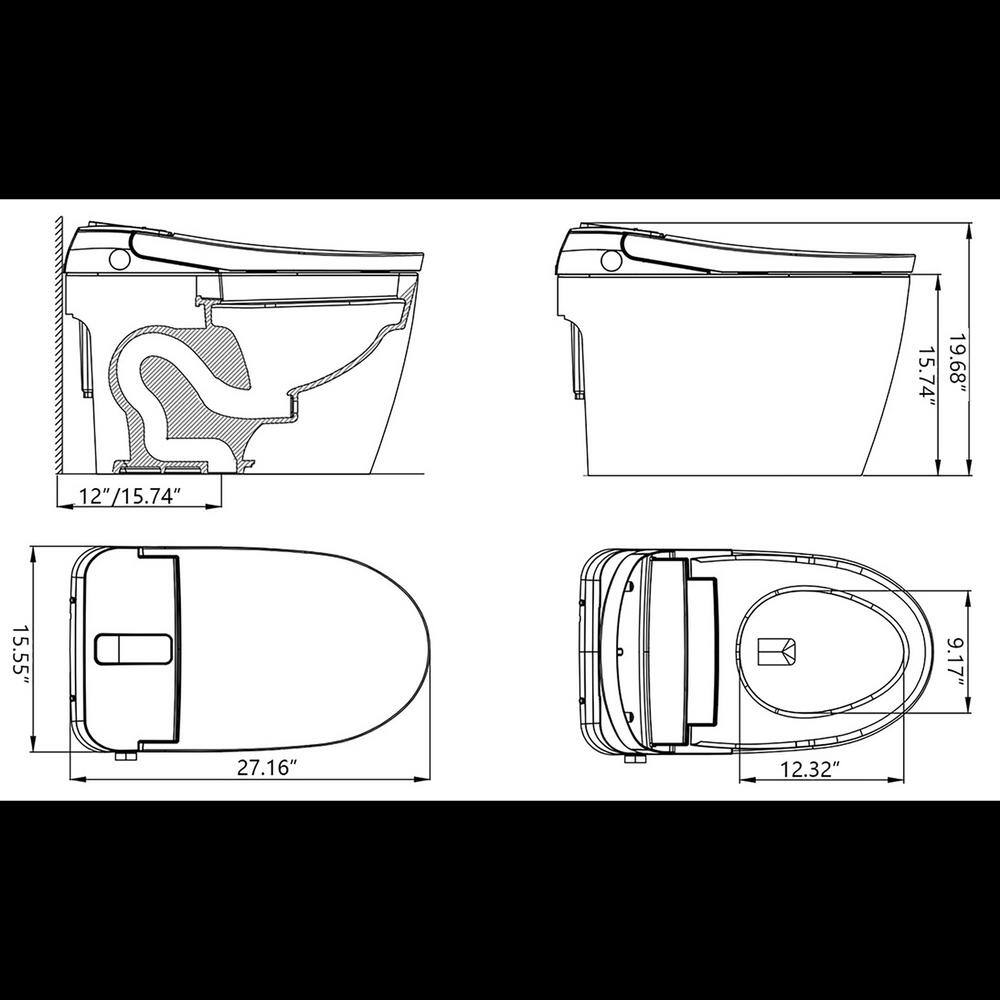 Staykiwi Elongated Bidet Toilet 1.28 GPF in White with Adjustable Sprayer Settings, Deodorizing, Soft Close