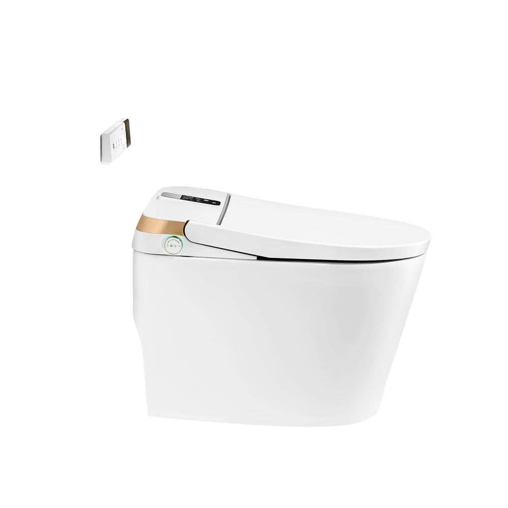Staykiwi Elongated Bidet Toilet 1.28 GPF in White with Adjustable Sprayer Settings, Deodorizing, Soft Close