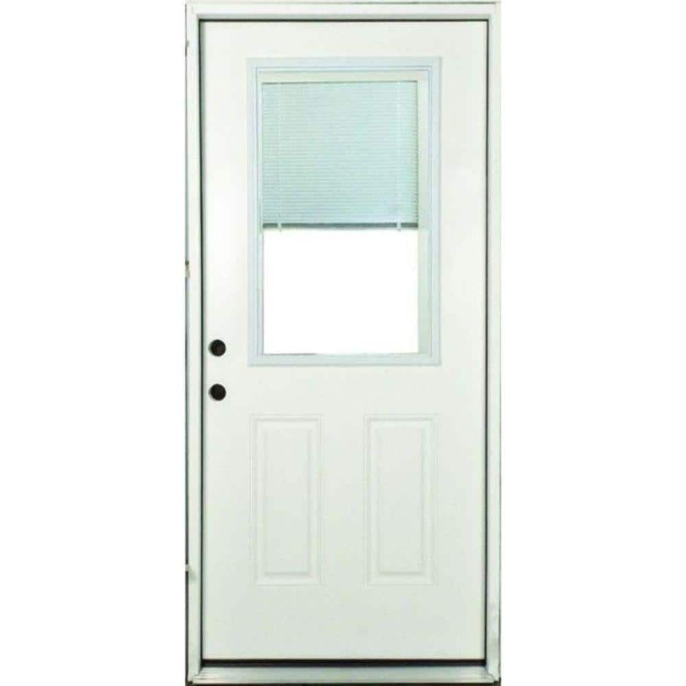Steves & Sons 36 in. x 80 in. 1-Panel 1/2 Lite Mini-Blind Primed White Steel Prehung Front Door