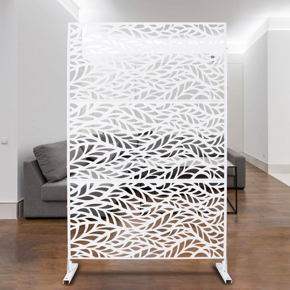 Sudzendf 76" H x 48" W White Outdoor & Indoor Metal Privacy Screen,Freestanding Decorative Privacy Screen for Deck Balcony Patio