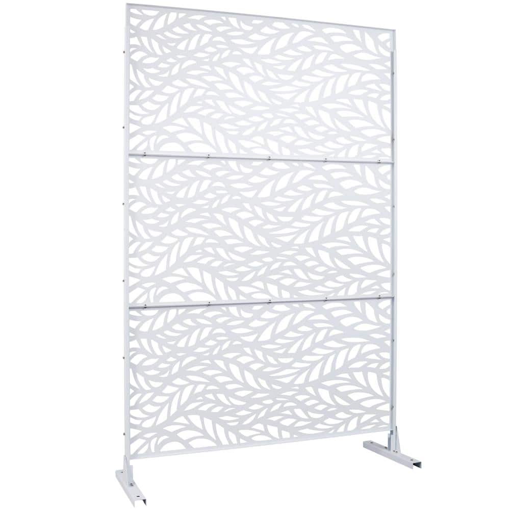 Sudzendf 76" H x 48" W White Outdoor & Indoor Metal Privacy Screen,Freestanding Decorative Privacy Screen for Deck Balcony Patio