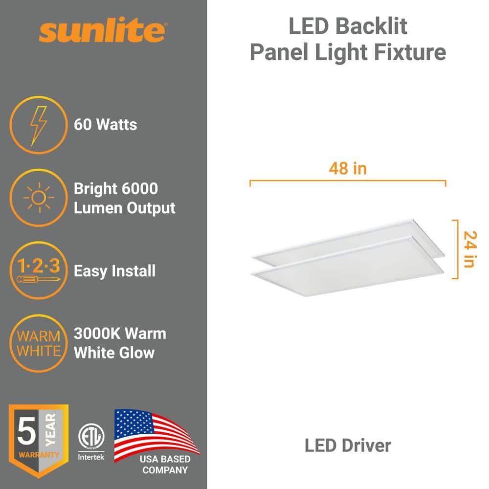 Sunlite 2 ft. x 4 ft. 390 Watt-Equivalent 6000 Lumens Lay In Dimmable Integrated LED Flat Panel Light 3000K (2-Pack)