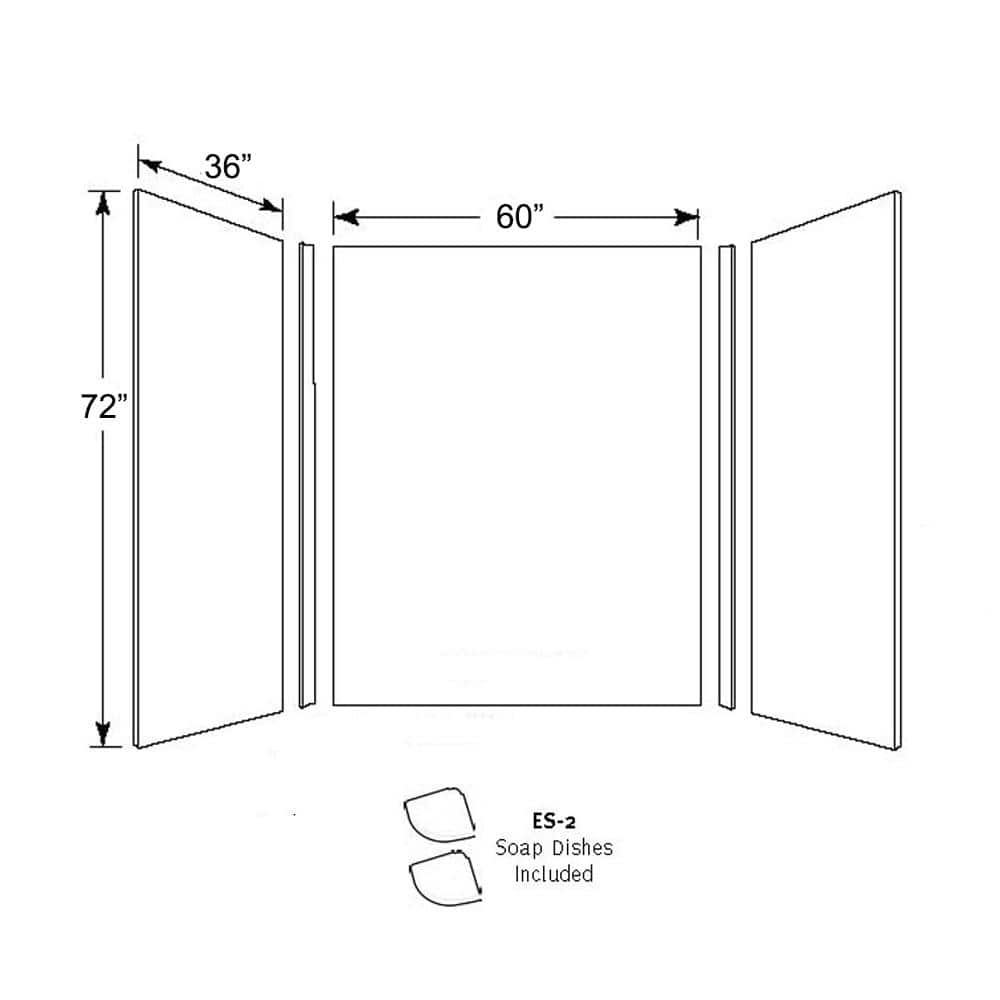 Swan 36 in. x 60 in. x 72 in. 3-Piece Easy Up Adhesive Alcove Shower Surround in White