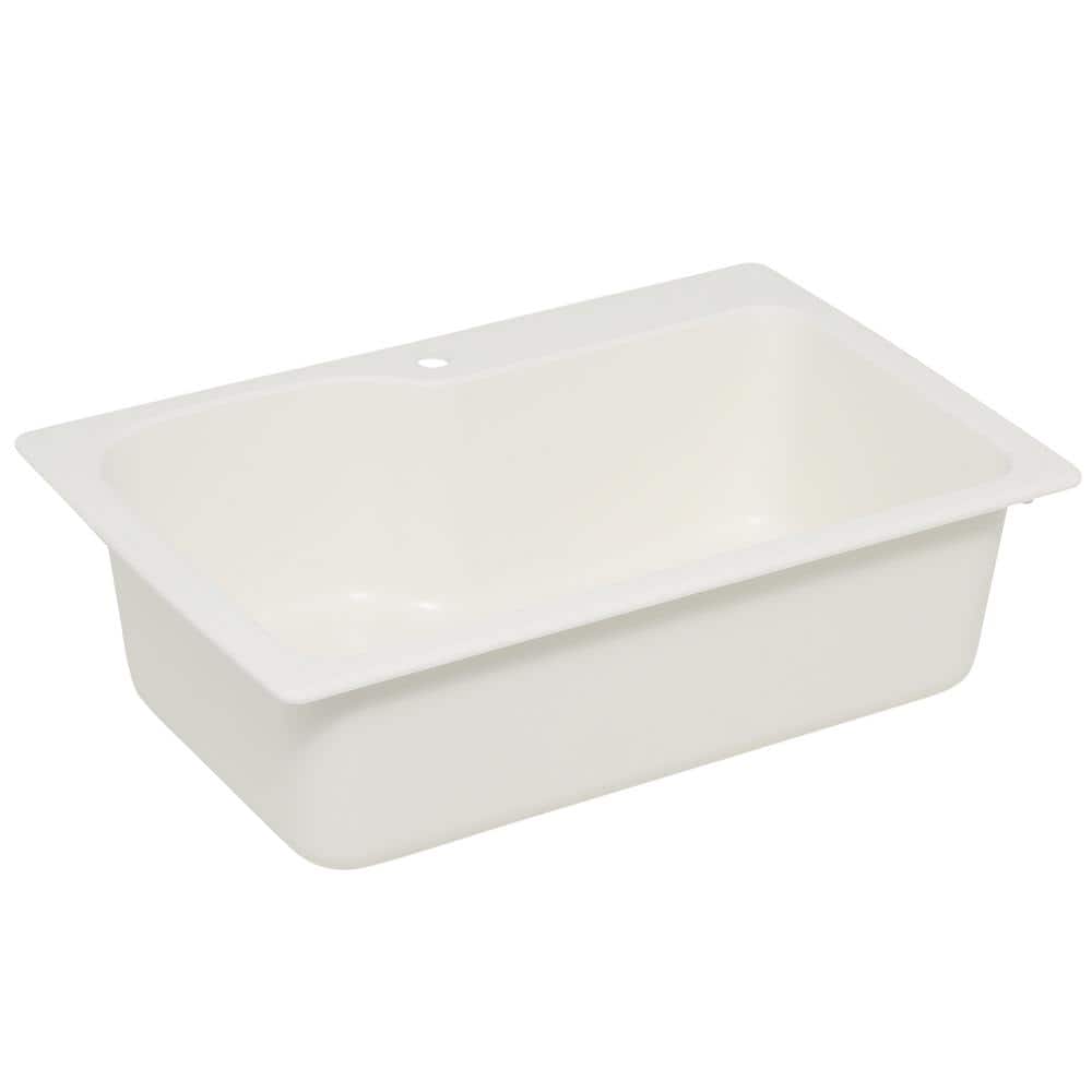 Swan Drop-In/Undermount Solid Surface 33 in. 1-Hole Single Bowl Kitchen Sink in White