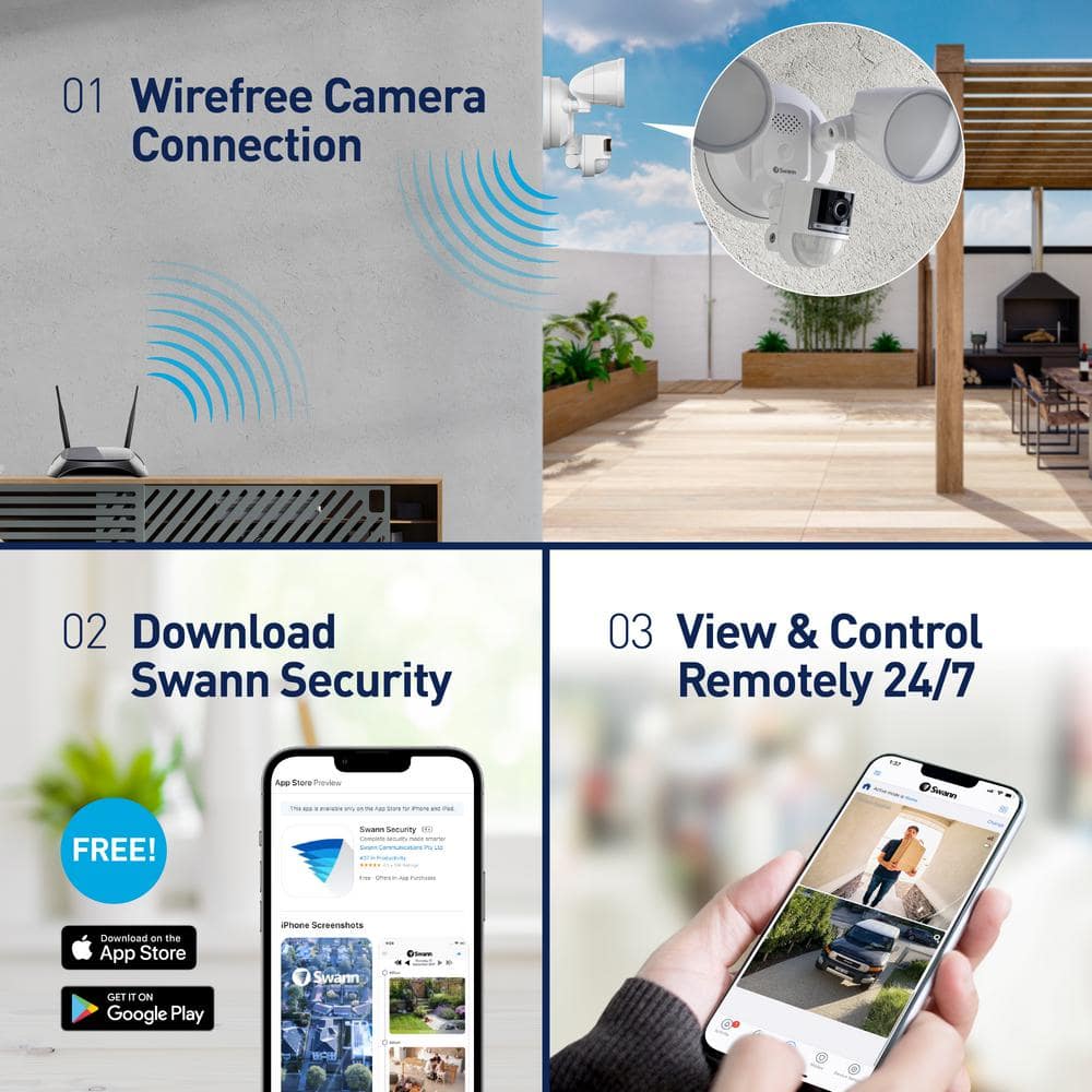 Swann Outdoor Floodlight 4K Wired Security Surveillance Camera with FREE Local Storage