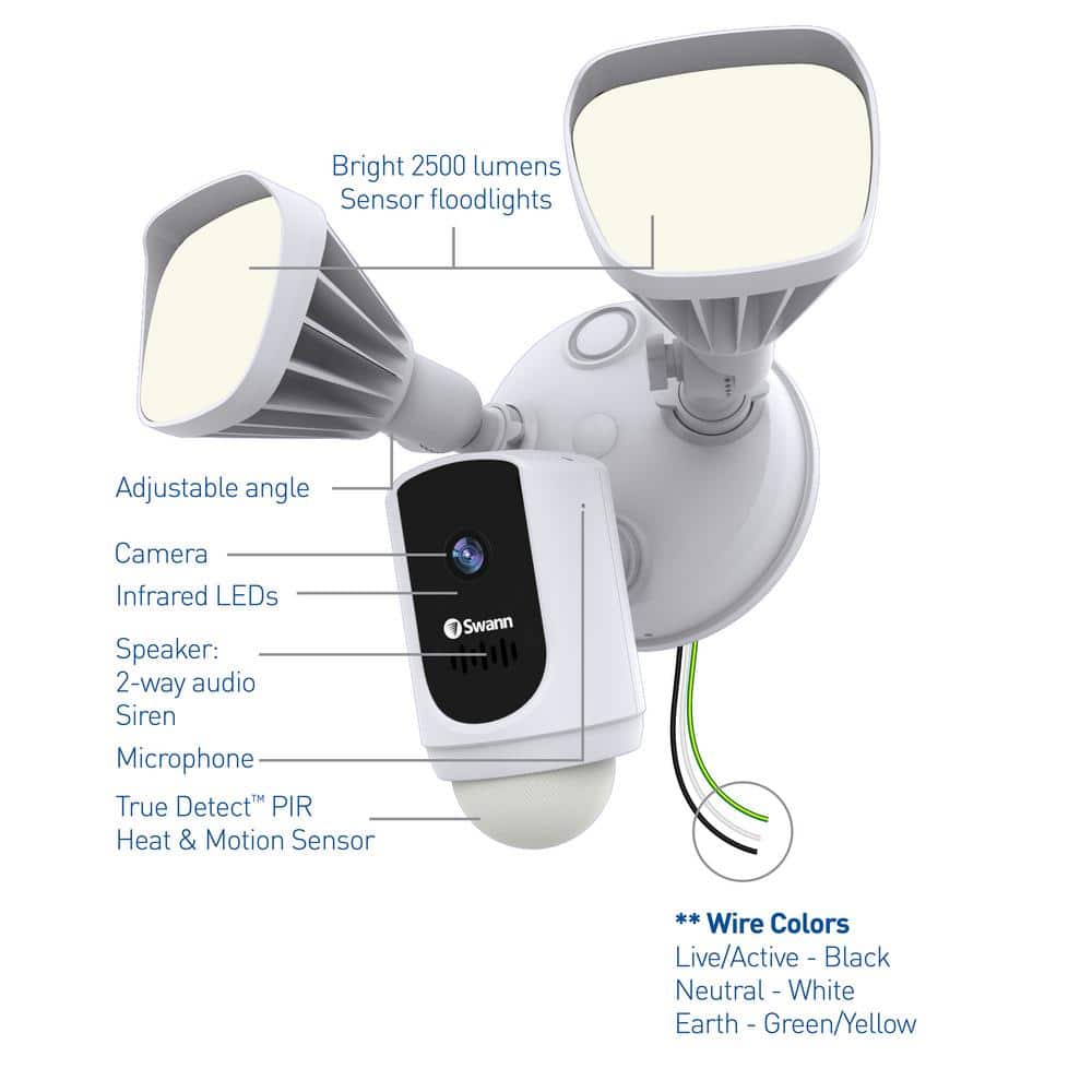 Swann Outdoor Wi-Fi Camera with Motion Activated Floodlight, White