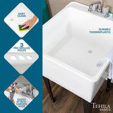 TEHILA 24.75 in. x 22.88 in. White Thermoplastic Freestanding Utility Sink with Chrome Faucet