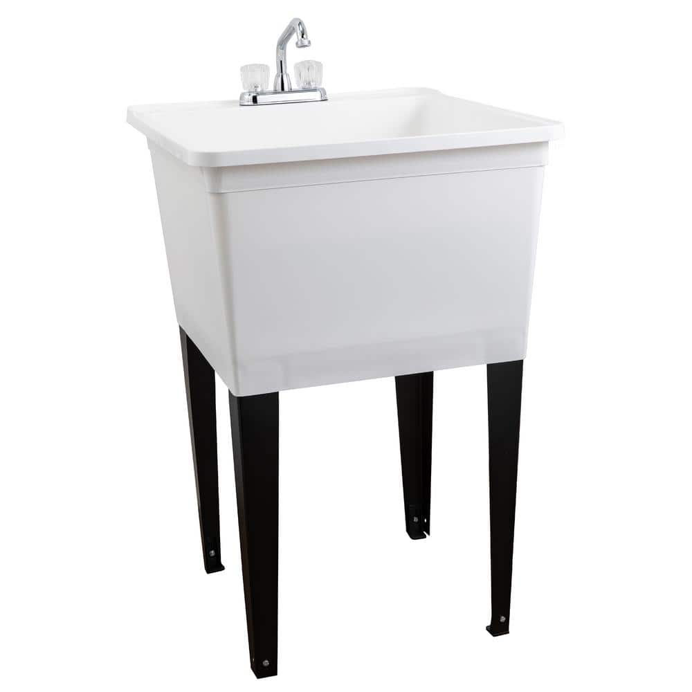 TEHILA 24.75 in. x 22.88 in. White Thermoplastic Freestanding Utility Sink with Chrome Faucet