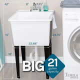 TEHILA 24.75 in. x 22.88 in. White Thermoplastic Freestanding Utility Sink with Chrome Faucet