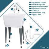TEHILA Complete 22.875" x 23.5" White 19 Gallon Utility Sink Set with Chrome Finish Faucet