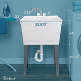 TEHILA Complete 22.875" x 23.5" White 19 Gallon Utility Sink Set with Chrome Finish Faucet