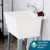 TEHILA 22.875 in. x 23.5 in. White Utility Sink with Chrome Pull-Out Faucet