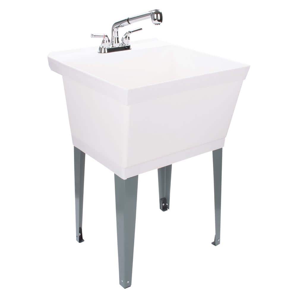 TEHILA 22.875 in. x 23.5 in. White Utility Sink with Chrome Pull-Out Faucet