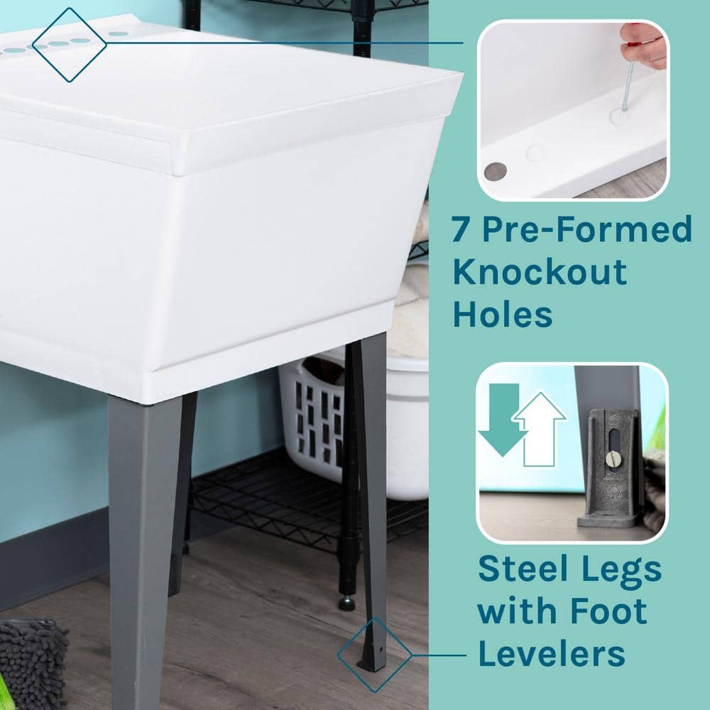 TEHILA 19 Gallon Utility Sink Set with Non-Metallic Stainless Steel Finish Pull-Out Faucet