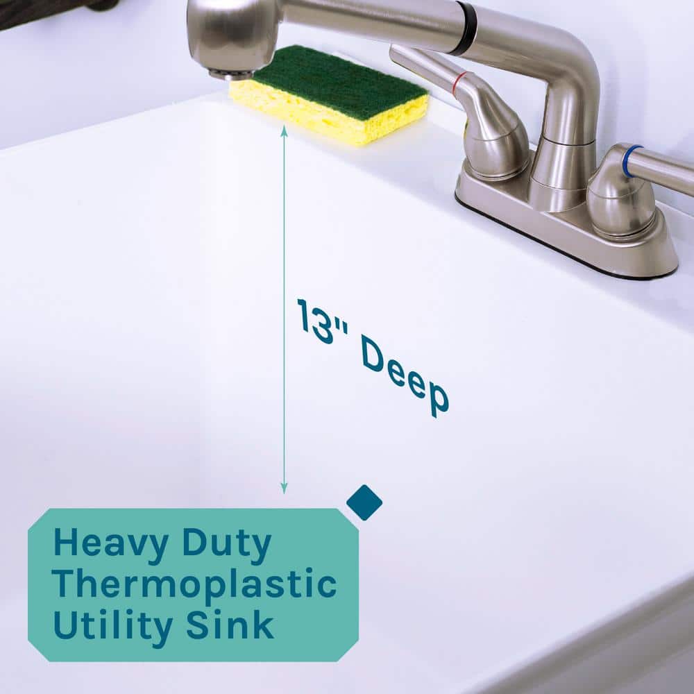 TEHILA 19 Gallon Utility Sink Set with Non-Metallic Stainless Steel Finish Pull-Out Faucet
