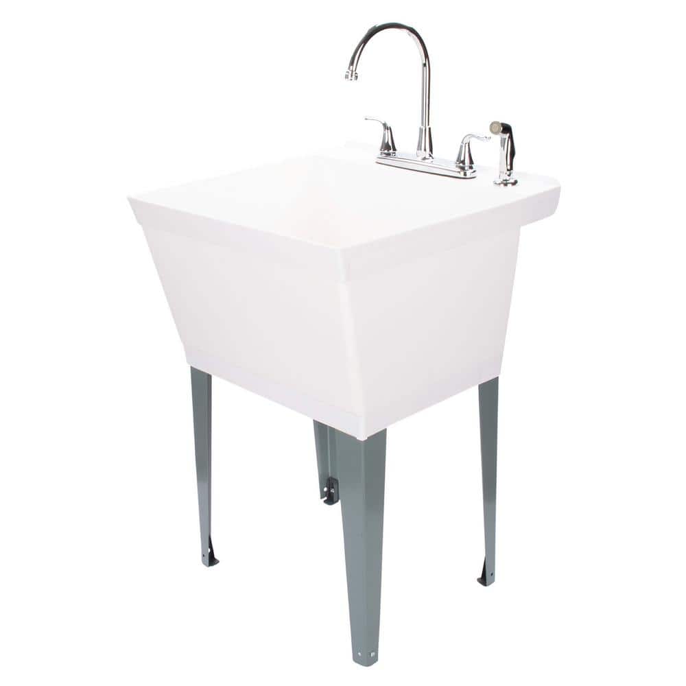TEHILA 22.875 x 23.5 in. Thermoplastic Utility Sink Set with Chrome Faucet & Side Sprayer