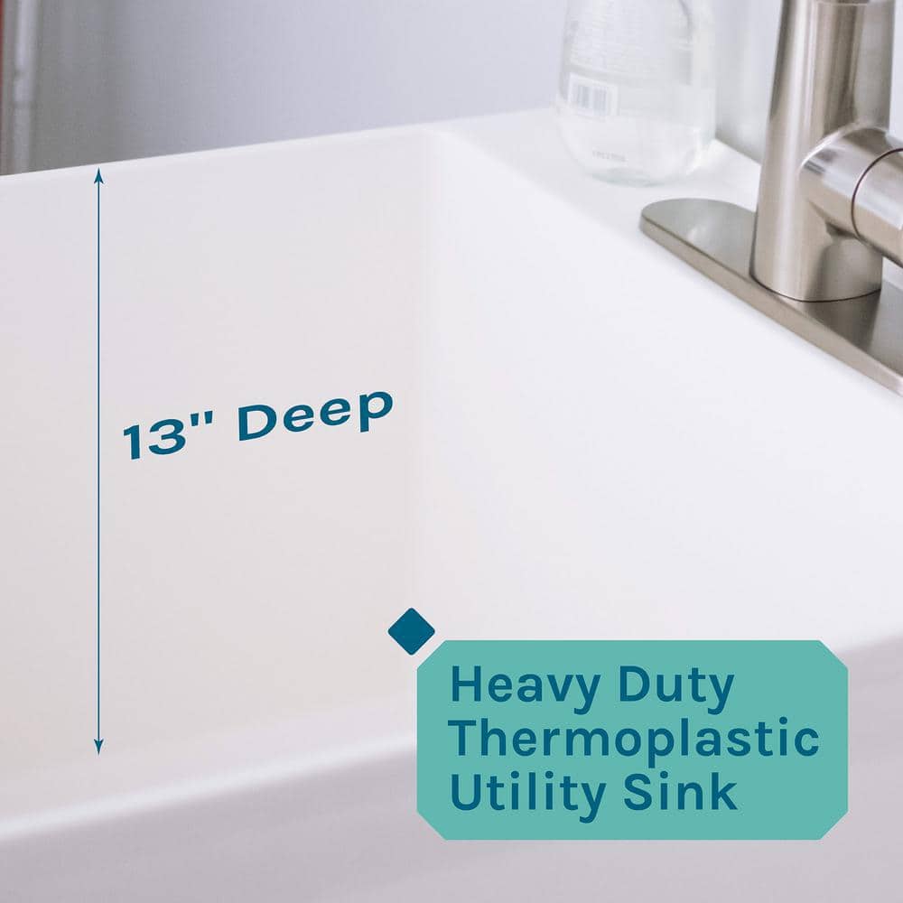TEHILA Complete 23.5 in. x 22.875 in. White 19 Gal. Utility Sink Set with Stainless Steel Pull-Down Faucet