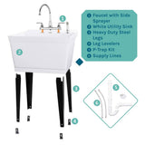 TEHILA Complete 22.875 in. x 23.5 in. White 19 Gal. Utility Sink Set with Chrome Faucet and Side Sprayer