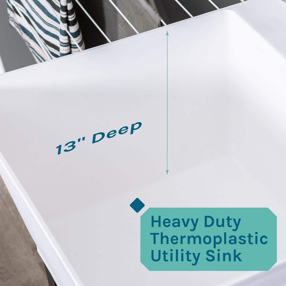 TEHILA Complete 22.875 in. x 23.5 in. White 19 Gal. Utility Sink with Metal Hybrid Stainless Steel Faucet and Side Sprayer