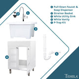 TEHILA Thermoplastic Freestanding Utility Sink with Stainless Faucet & White Cabinet