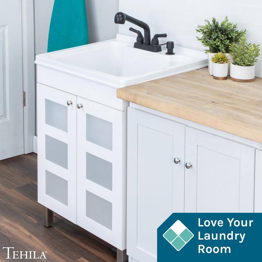 TEHILA 18 Gallon Thermoplastic Drop-in Laundry Sink with Black Faucet & Cabinet