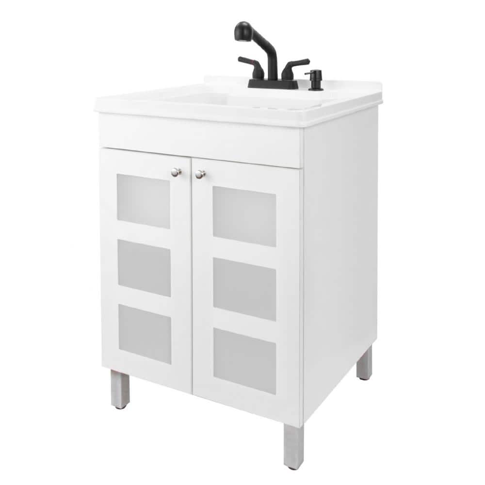 TEHILA 18 Gallon Thermoplastic Drop-in Laundry Sink with Black Faucet & Cabinet