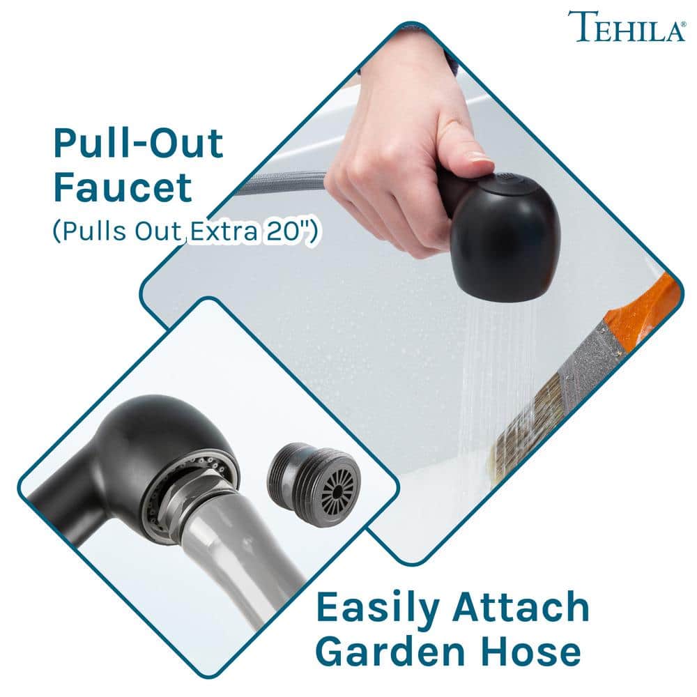 TEHILA 18 Gallon Thermoplastic Drop-in Laundry Sink with Black Faucet & Cabinet