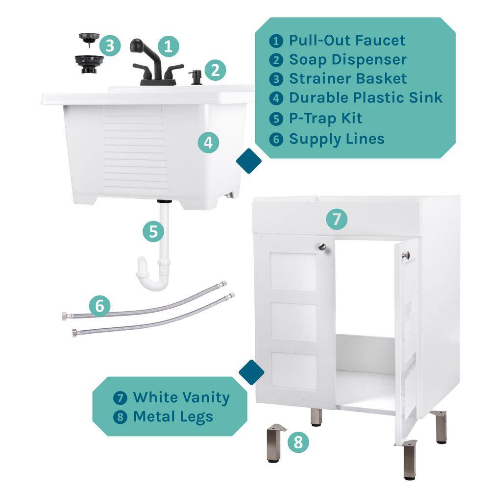 TEHILA 18 Gallon Thermoplastic Drop-in Laundry Sink with Black Faucet & Cabinet