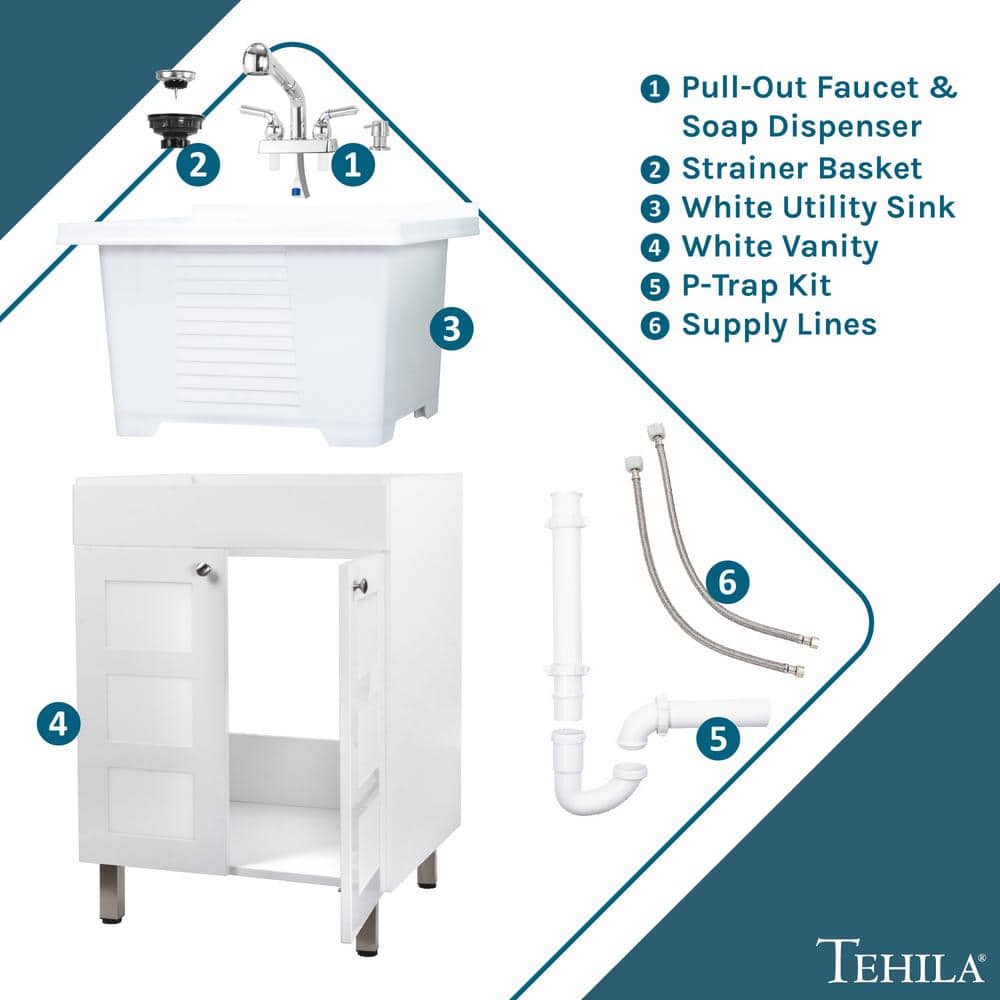 TEHILA 18 Gallon Thermoplastic Drop-in Laundry Sink with Cabinet, Faucet & Soap Dispenser