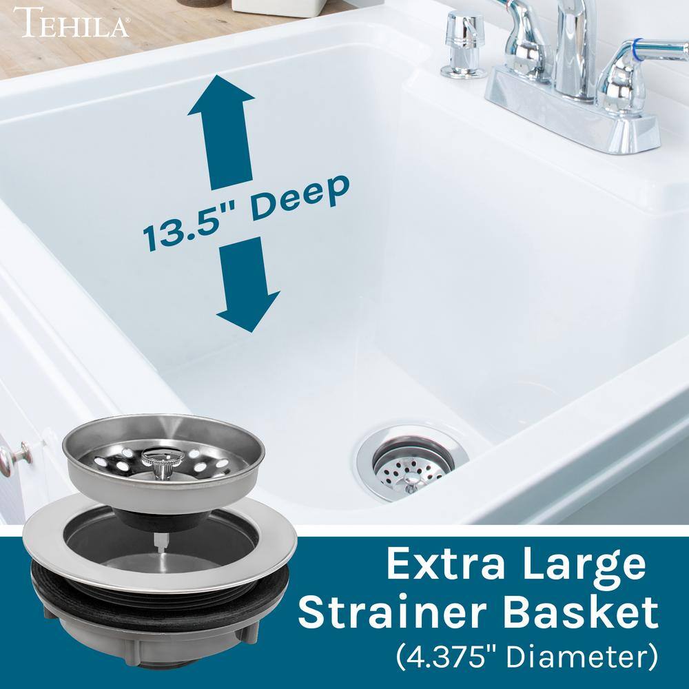 TEHILA 18 Gallon Thermoplastic Drop-in Laundry Sink with Cabinet, Faucet & Soap Dispenser