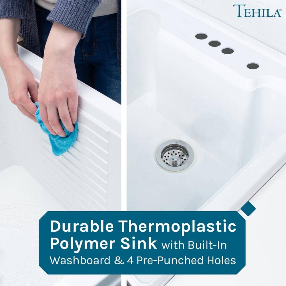 TEHILA 18 Gallon Thermoplastic Drop-in Laundry Sink with Cabinet, Faucet & Soap Dispenser