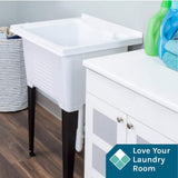 TEHILA 25 in. x 21.5 in. ABS Plastic Freestanding Utility Sink - White with Black Metal Legs and P-Trap Kit