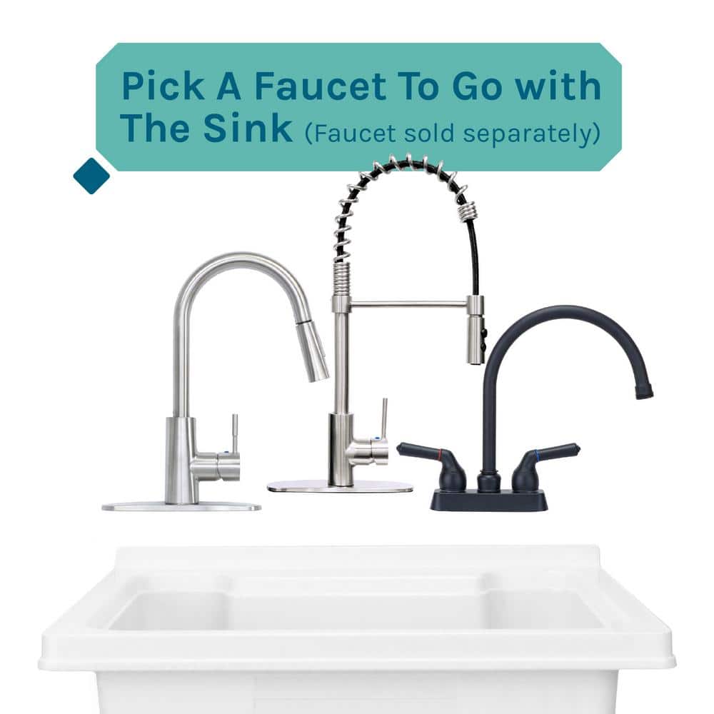 TEHILA 25 in. x 21.5 in. ABS Plastic Freestanding Utility Sink - White with Black Metal Legs and P-Trap Kit
