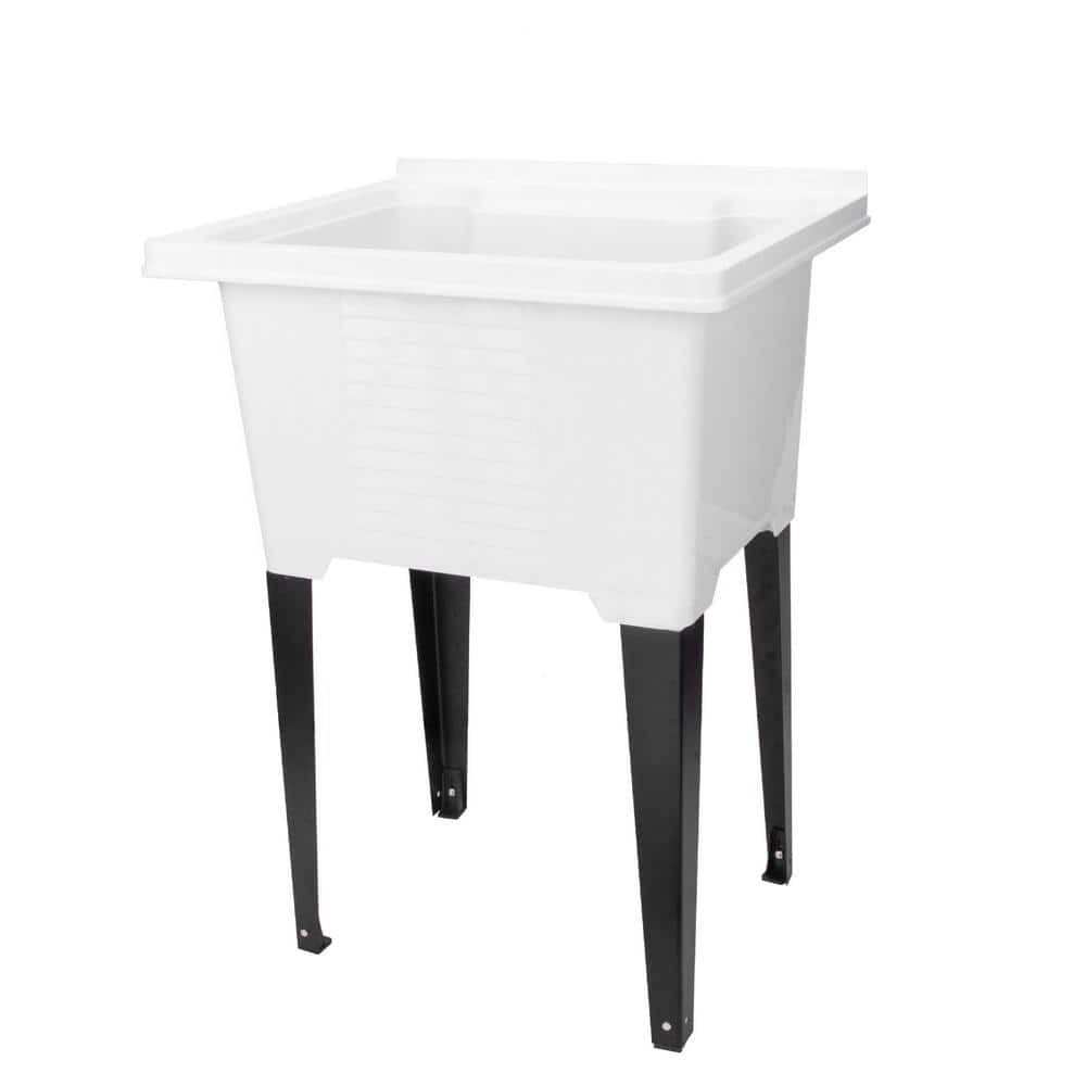 TEHILA 25 in. x 21.5 in. ABS Plastic Freestanding Utility Sink - White with Black Metal Legs and P-Trap Kit