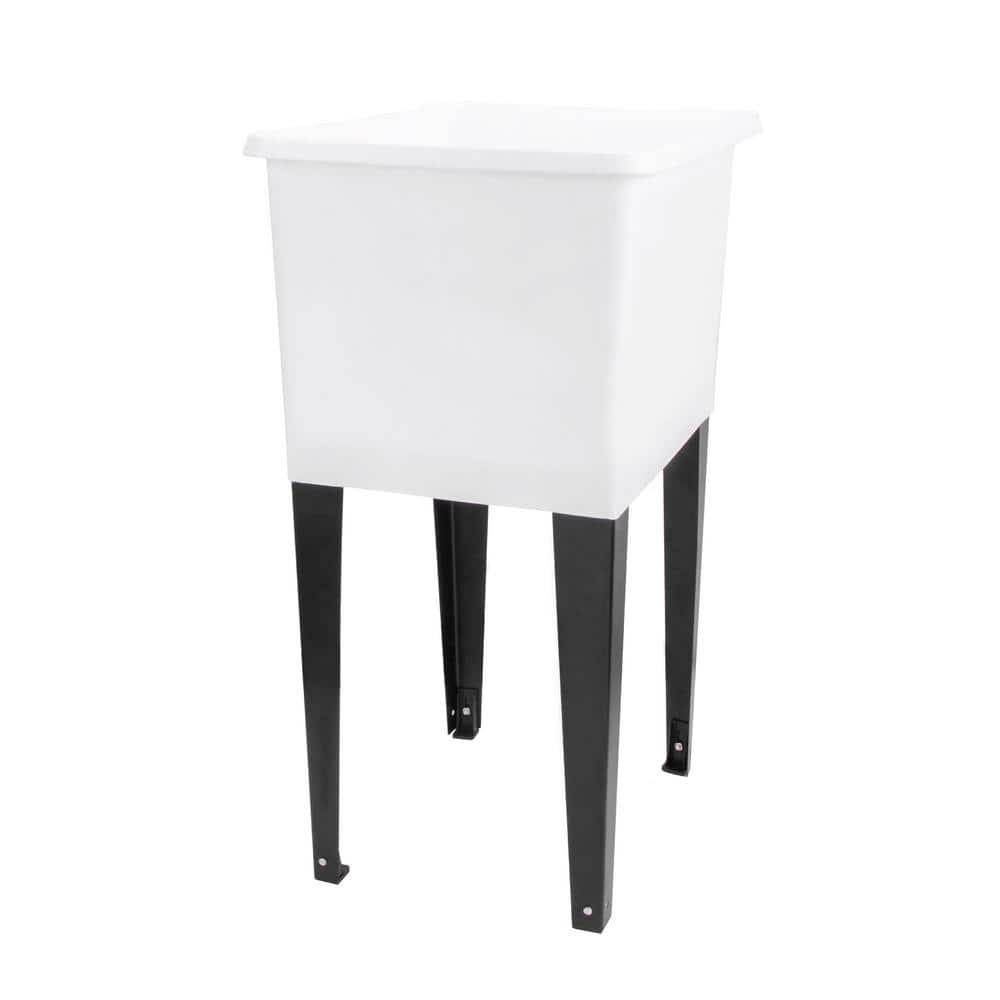 TEHILA Space Saver Freestanding Utility Sink - White Thermoplastic with Black Metal Legs