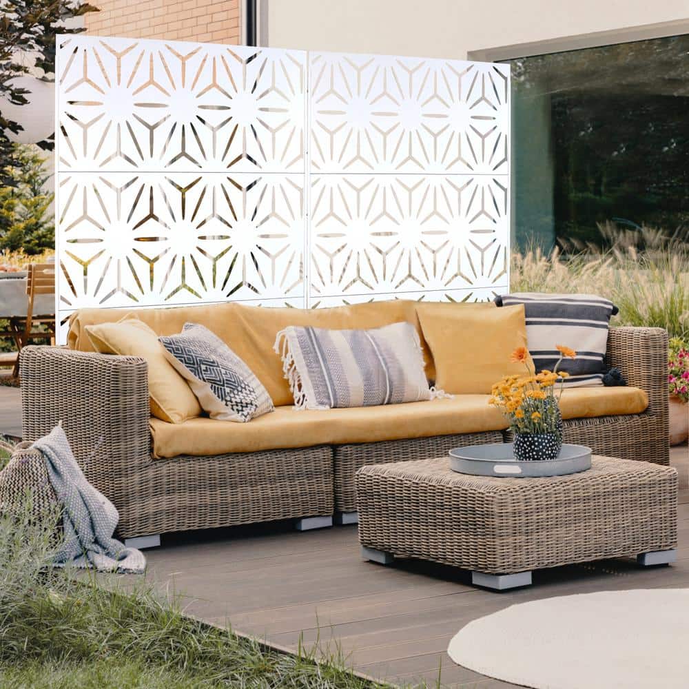 Tidoin 6.3 ft. x 4 ft. White Steel Freestanding Flat Flat Top Decorative Privacy Screen Metal Fence Panel