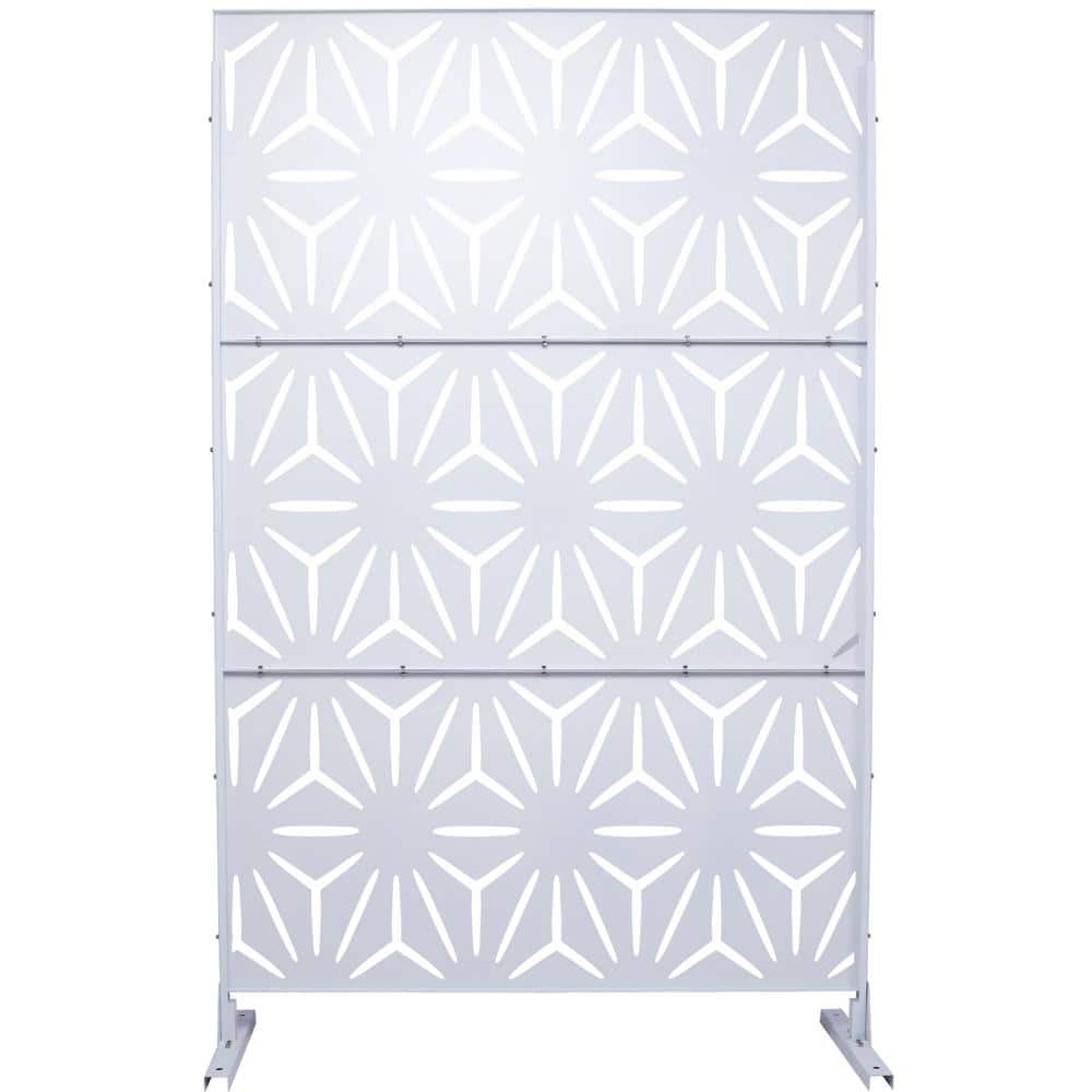 Tidoin 6.3 ft. x 4 ft. White Steel Freestanding Flat Flat Top Decorative Privacy Screen Metal Fence Panel
