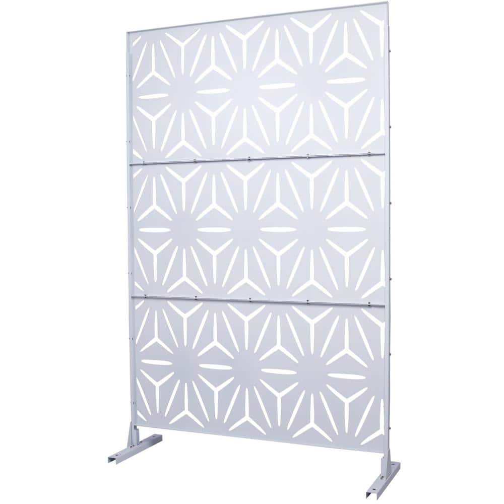 Tidoin 6.3 ft. x 4 ft. White Steel Freestanding Flat Flat Top Decorative Privacy Screen Metal Fence Panel