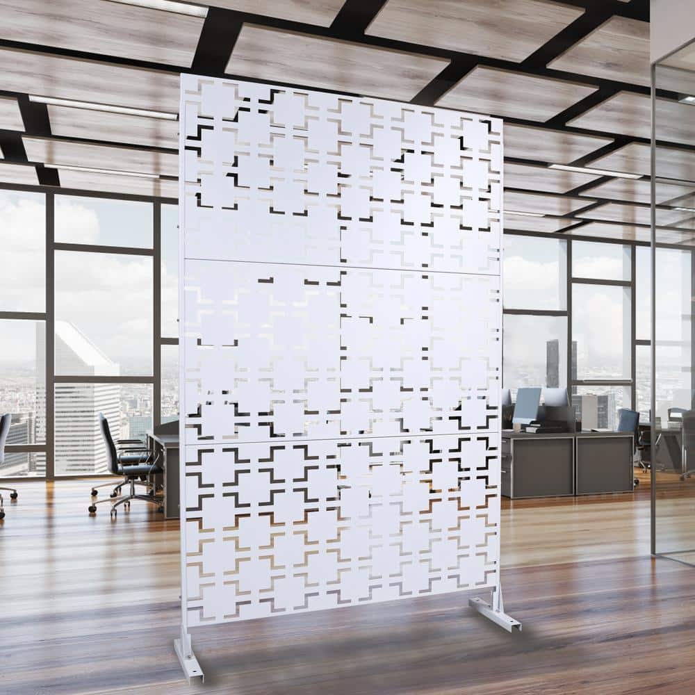 Tidoin 6.3 ft. x 4 ft. White Steel Freestanding Flat Flat Top Decorative Privacy Screen Metal Fence Panel