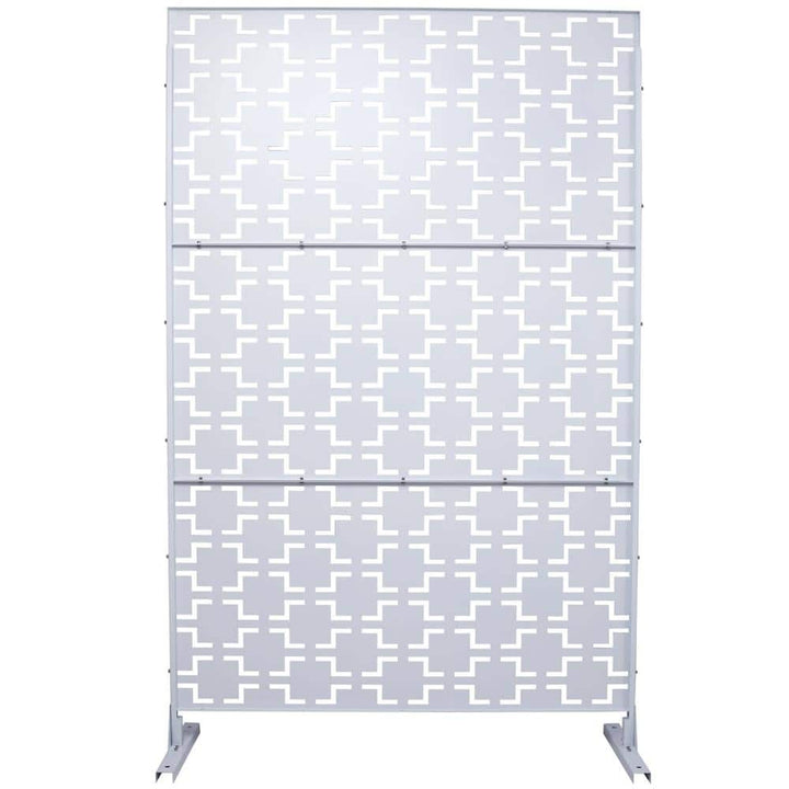Tidoin 6.3 ft. x 4 ft. White Steel Freestanding Flat Flat Top Decorative Privacy Screen Metal Fence Panel