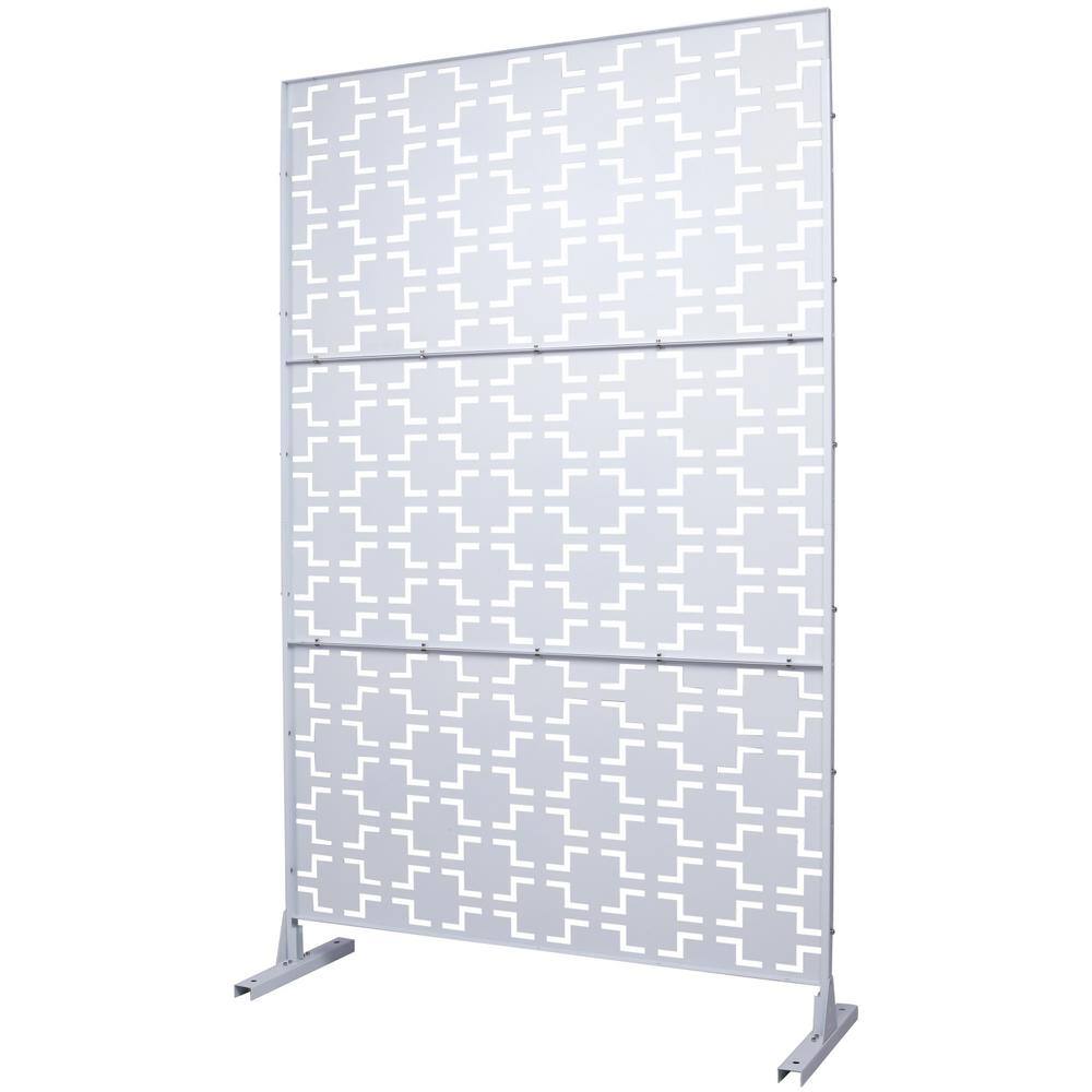Tidoin 6.3 ft. x 4 ft. White Steel Freestanding Flat Flat Top Decorative Privacy Screen Metal Fence Panel