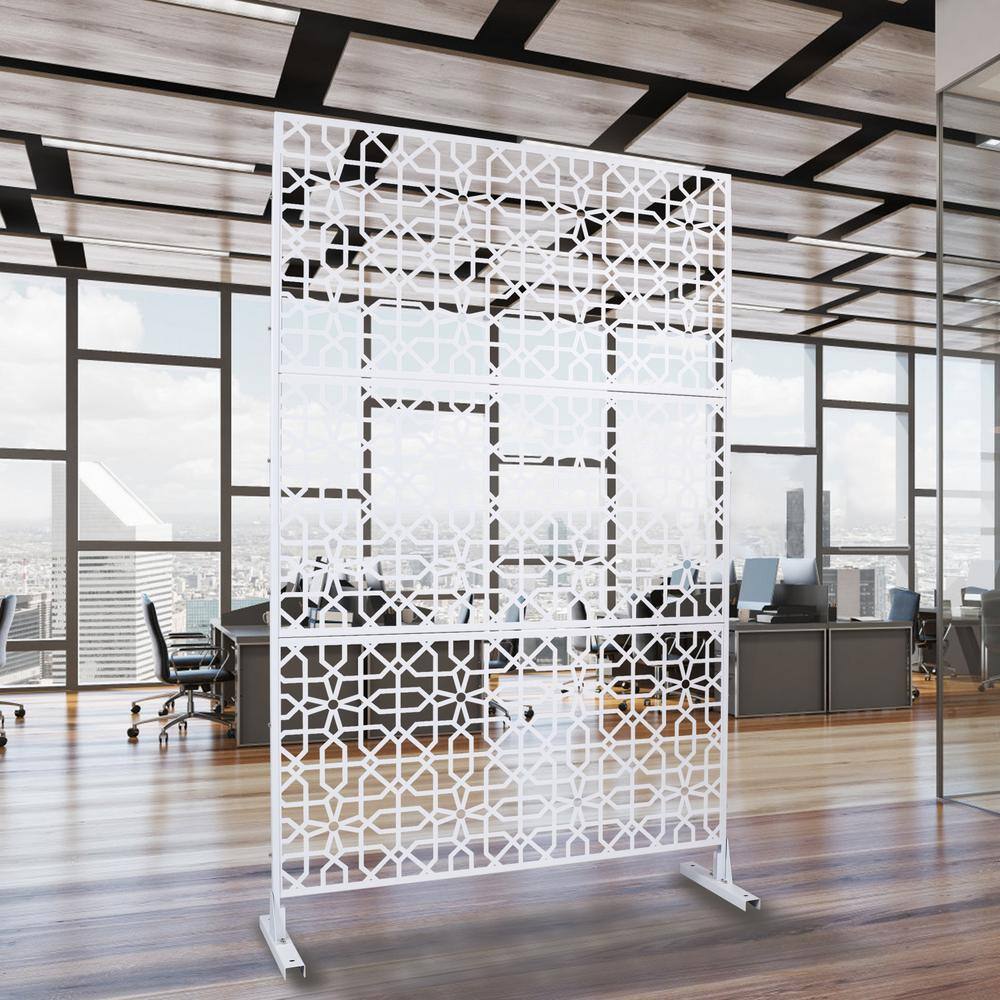 Tidoin 6.3 ft. x 4 ft. White Steel Freestanding Flat Flat Top Decorative Privacy Screen Metal Fence Panel