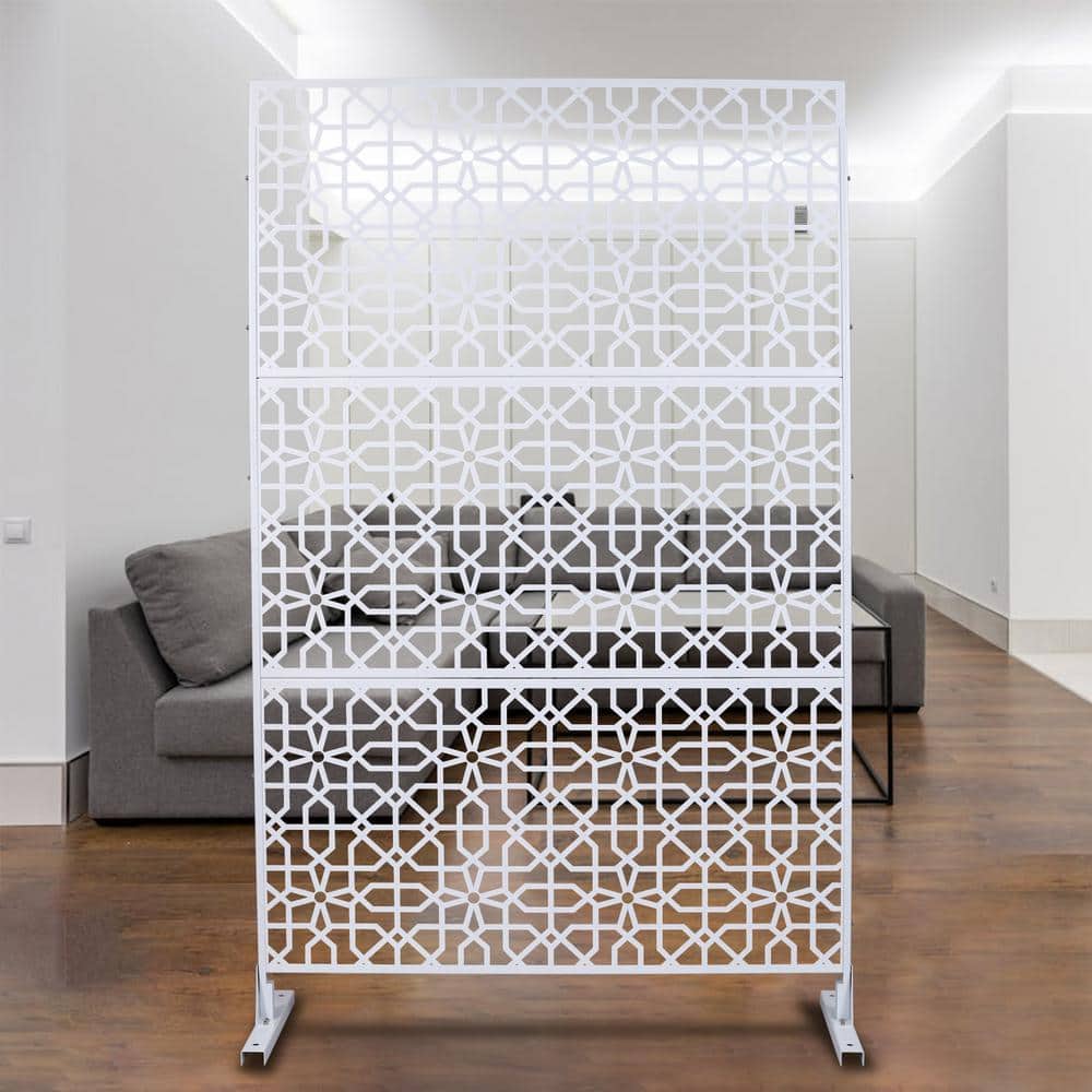 Tidoin 6.3 ft. x 4 ft. White Steel Freestanding Flat Flat Top Decorative Privacy Screen Metal Fence Panel