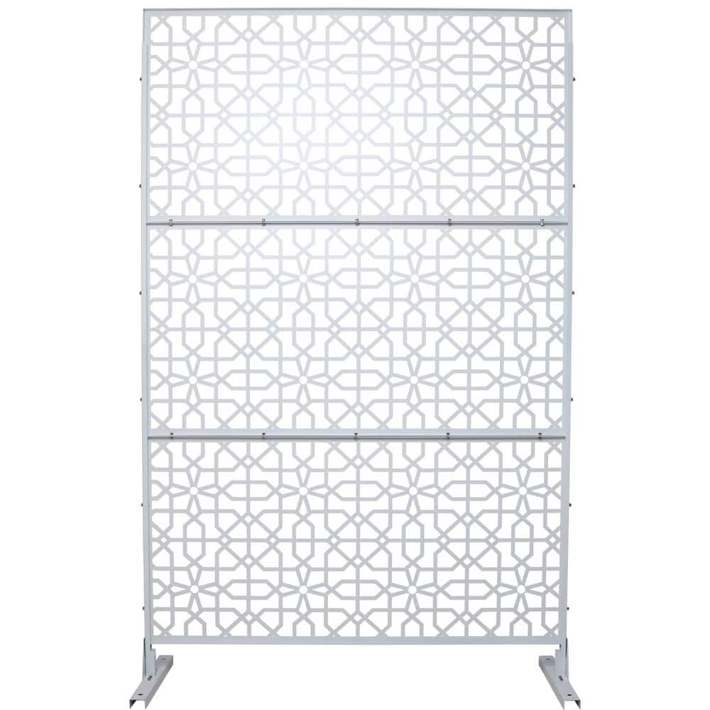 Tidoin 6.3 ft. x 4 ft. White Steel Freestanding Flat Flat Top Decorative Privacy Screen Metal Fence Panel