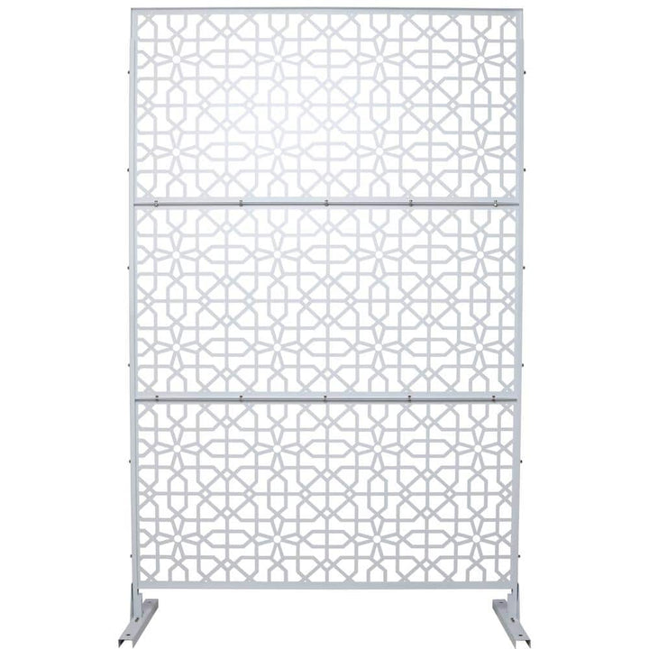 Tidoin 6.3 ft. x 4 ft. White Steel Freestanding Flat Flat Top Decorative Privacy Screen Metal Fence Panel