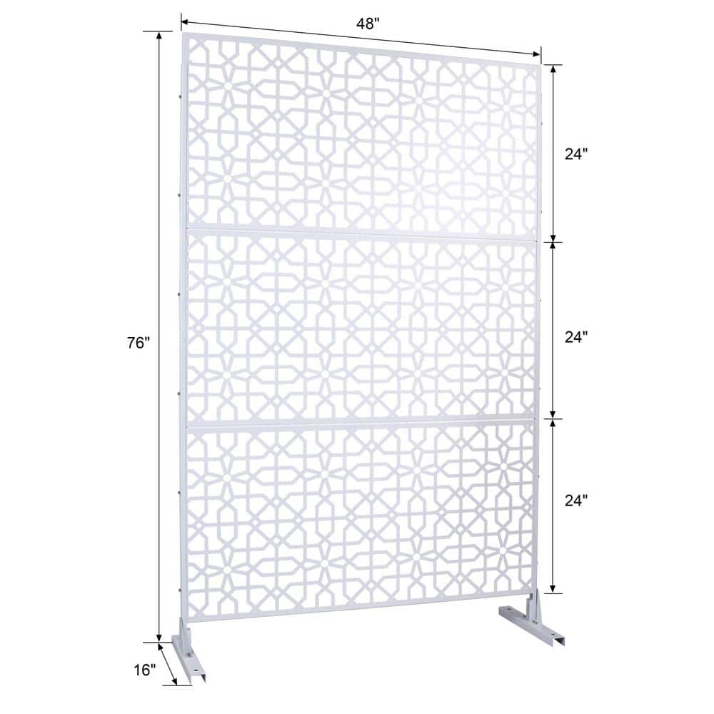 Tidoin 6.3 ft. x 4 ft. White Steel Freestanding Flat Flat Top Decorative Privacy Screen Metal Fence Panel